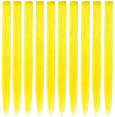 9 PCS Princess Party Highlight yellow Hair Pieces Colored Hair Extensions Clip in/On Girls Wig Pieces (Yellow)