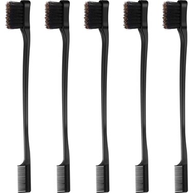 5 Pieces Hair Edge Brush Double Sided Control Hair Brush Comb Combo Pack Smooth Comb Grooming (Black)