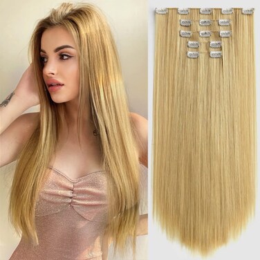 Blonde Clip in Extension Straight 22" Long Synthetic Thick Clips on Hair Piece for Women 5PCS Black Curly Wavy 18" Cheap Brown Red White Soft Natural Full Head Weddings Party Daily Use 5 Oz
