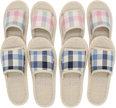 4 Pairs of Open Toe Breathable Slippers, Washable Disposable Home Slippers for Family Spa Guests Hotels,Thick, Soft, Non-Slip,Fits Most Men and Women