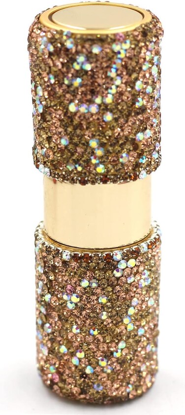 Crystal Rhinestone Empty Portable spray bottle, Cosmetic Perfume Spray Bottle Spray Essential Oil Bottle Glass Perfume Bottle 15ML (Gold)