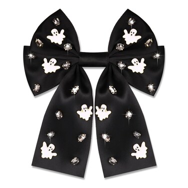 Halloween Bows for Women Halloween Hair Clips Accessories Spooky Ghost Hair Bows Jeweled Large Black Halloween Hair Ribbons Barrettes Halloween Outfits Party Favors Gifts (Pattern F)