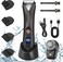 HWTONG Body Hair Trimmer for Men, Portable Mini Shaver, Pubic/Groin Hair Trimmer with LCD Display 4 Guide Combs, 2 Cleaning Brush, LED Light, Ideal Grooming Kit Gift for Men