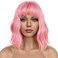 Pastel Bob Wigs with Bangs for Women Loose Wavy Wig Pastel Wavy Shoulder Length Bob Synthetic Cosplay Wig for Girl Colorful Costume Wigs (Pink)