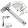 Double Edge Safety Razor Set with 20 Blades, Mens Safety Razor with 1 Safety Razor Stand, Heavy Duty Safety Razor Kit for Men Everyday Use and Smooth Close Shave (Silvery)