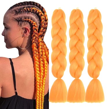 orange Braiding Hair 3 Packs 24 Inch Synthetic Braid Hair Extensions Jumbo Ombre Braiding Hair Box Braids Twist Crochet Braids(24"3Pack,orange)