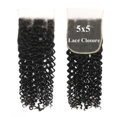 5x5 Closure Curly Transparent HD Lace Closure 12A Brazilian Virgin Human Hair Closure Jerry Curly Free Part Pre Plucked with Baby Hair Natural Color 18 Inch