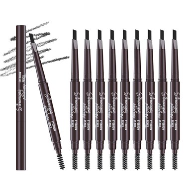 12Pcs Black Eyebrow Pencil Set， Retractable Eyebrow Pencil with Brow Brush, Professional Eyebrow Shaping and Filling Pencil for Women Eye-Makeup, Easy to Color, Waterproof Long-lasting