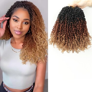 Yanky Twist Crochet Braids Hair Ombre Brown 100% Handmade Synthetic Short Re-twisted Curls Bohemian Spring Twists Crochet Braids for Black Women Pro-looped Hair Extensions(10&rdquo; 8 packs 3T3027)
