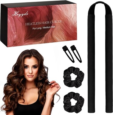 Upgraded Heatless Hair Curler, with Gift Box, Velvet Heatless Curls Headband ​- No Smell, Heatless Hair Curlers, to Sleep in for Long Hair and Medium Hair (Black)