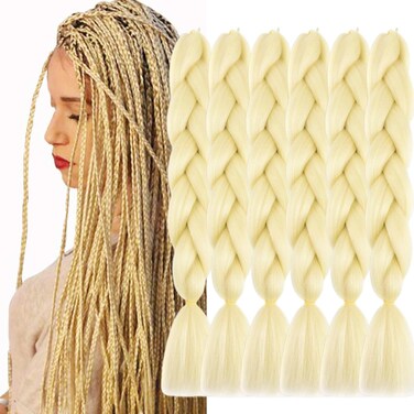 Beige(613) Braiding Hair 6 Packs 24 Inch Synthetic Braid Hair Extensions Jumbo Ombre Braiding Hair Box Braids Twist Crochet Braids(24"6Pack,Beige(613)