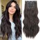 Clip in Hair Extensions for Women - 20 Inch Long Wavy Brown Extensions, 6PCS Dark Brown Hairpieces that Blend Naturally with Your Real Hair (20 Inch, Dark Brown)