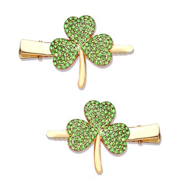 St. Patrick&rsquo;s Day Hair Clips Rhinestone Glitter Green Leaf Hairpins for Women Lucky Shamrock Hair Clips Costume Hair Accessory Holiday Party Gifts (Rhinestone)