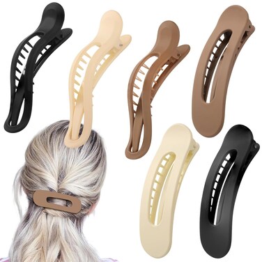 Flat Hair Clips For Women - French Concord Lay Flat Claw Clips for Thin Thick Curly Hair,Strong Hold Duck Billed Clips，Comfortable Curved Design Alligator Hair Clips[6-Pack 4.3 Inch]