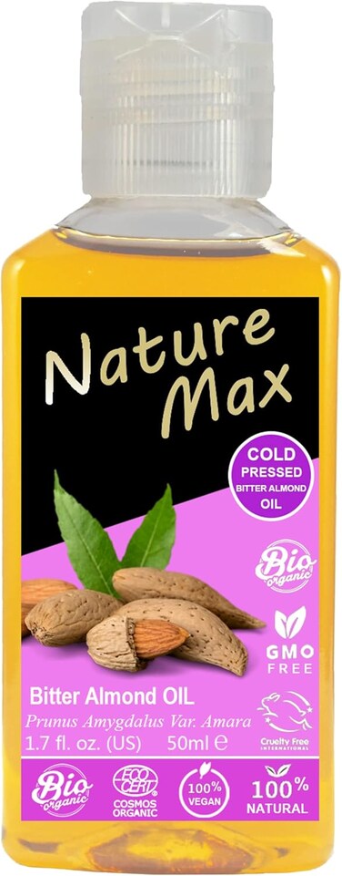 (1Pack = 1.7 oz / 50 ml) Nature Max Bitter Almond Oil Natural Undiluted Pure for Hair Skin Care Skincare Facial Body &amp; Cold Pressed Premium زيت اللوز المر