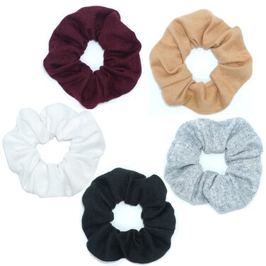 Scrunchies Hair Ties Soft Knitted Hair Bands Hair Scrunchie Holder Ponytail Scrunchy Hair Elastic for Women Ladies Cotton Scrunchy Medium Hair Accessories Black/White/Grey/Beige/Red (Soft Knitted