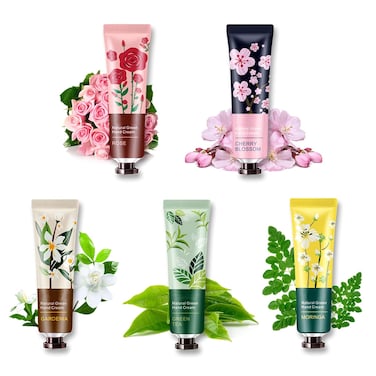 5 Pack Natural Botanical Fragrance Flowers Hand Cream Travel Gift,Moisturizing Mini HandSet for Chapped and Work Hands,Lotion Travel Size for Men and Women,Natural Shea Butter and Aloe Vera