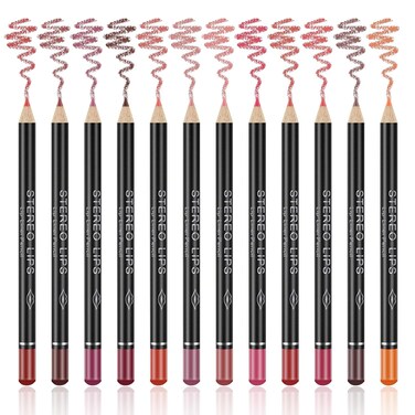 12 Colors Matte Lip Liner Pencil Set,Velvet Smooth Long Lasting High Pigmented Brown Lip Liner Pencil Set,Waterproof &amp; Fade Resistant Lipliners Pencil,Professional Lip Liner Makeup Gift Set for Women