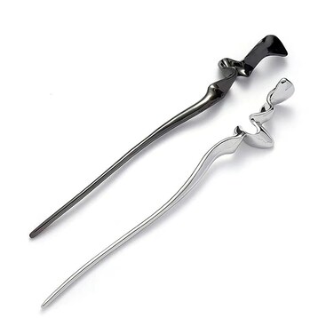 2Pcs Irregular Lines Hair Sticks,Chopstick Hair Pins Hair Clip,New Chinese Style Hair Sticks for Long/Thick/Curly Hair,Bun Hairstyles Hairpin Headwear,Hair Accessories,Silver and Black