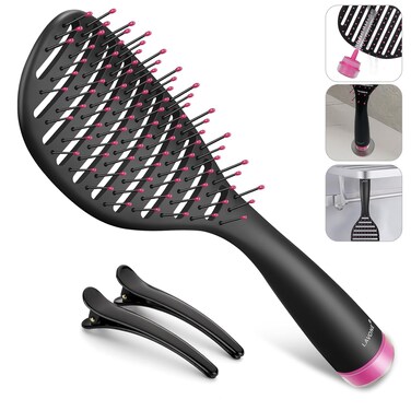 Hair Brush, Curved Vented Hairbrush Faster Blow Drying, Detangler Brush with a Built in Brush Cleaner, Hair Clips and Magnetic Holder, for women Men &amp; Kids, Detangling Brush for All Hairs