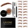 LAVONE Eyebrow Stamp Stencil Kit - Brow Stamp Trio with Waterproof Pencil, Pomade, 20 Stencils, Dual-ended Brush and Sponge Applicator - Caramel