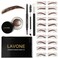 LAVONE Eyebrow Stamp Stencil Kit, Brow Stamp Trio Kit with Waterproof Eyebrow Pencil, Eyebrow Pomade, 20 Eyebrow Stencils, Dual-ended Eyebrow Brush and Sponge Applicator - Dark Brown