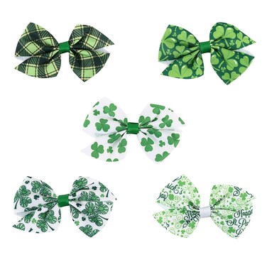 cks Day Hair Bow Clips, Irish Green Shamrock Hair Bow Hair Barrette, Handmade Grosgrain Ribbon Bows St Patricks Hair Clips, St. Patrick's Day Hair Accessories for Kids Babies Toddlers (A)
