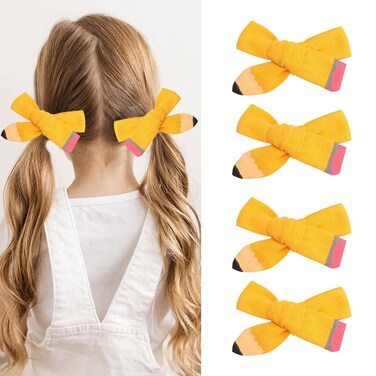 Back to School Pencil Hair Bows 4 Pcs Yellow Pencil Cheer Hair Bow Clips for Girls Toddler Alligator Hair Clips Hair Accessories for the First Day of Kindergarten School 1st 2nd 3rd 4th 5th Grade