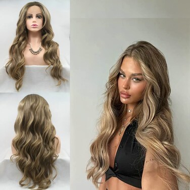 26" Long Blonde Wigs Dirty Blonde Synthetic Lace Front Wigs for Women Replacement Synthetic Drag Queen Wig Long Bouncy Wavy Heat Safe Middle Part