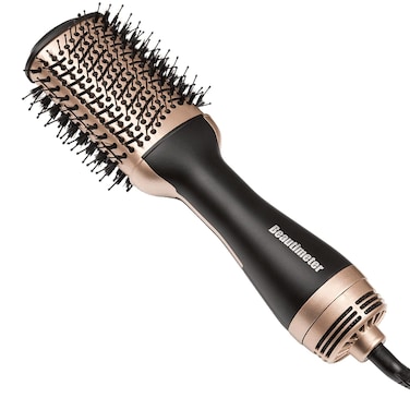 Beautimeter Hot Air Brush, Hair Dryer Brush &amp; Volumizer, 3 in 1 Negative Ionic Hair Styler for Straightening, Curling, 1000W, Black &amp; Gold