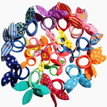 30 PCS Girls Rabbit Ear Hair Ties for Toddlers 20 PCS Mini Cotton Hair Bands Women No Snagged Ponytail Holders Color Randomly
