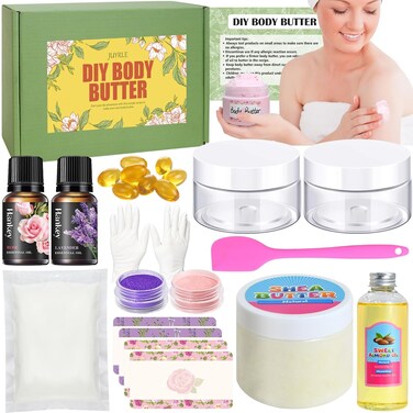 Body Butter Making Kit- Shea Butter Lotion Making Kit, DIY Crafts for Adults with Organic Shea Butter, Sweet Almond Oil, Mica Powder, Natural Whipped Body Butter Maker Skin Care Gifts for Women