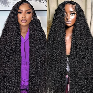 28 Inch 13x4 Deep Wave Lace Front Wigs Human Hair 200 Density HD Lace Frontal Human Hair Wigs for Women Glueless Wigs Human Hair Pre Plucked with Baby Hair Natural Black