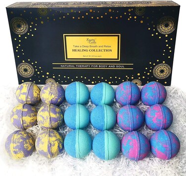 Aromatherapy Bath Bombs Set for Women &amp; Men! Healing Essential Oil Bath Bombs Gift Box with 18 Large Natural Moisturizing Bath Bombs. Bulk Wrapped Bath Bombs Gift Set for Dry Skin