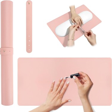 Pink Nail Art Table Mat, Large Multipurpose Waterproof Heat Resistant PU Leather Place Mat, Non-Slip Desk Pad for Desk &amp; Office &amp; Dinning Table (31.4" x 15.7")