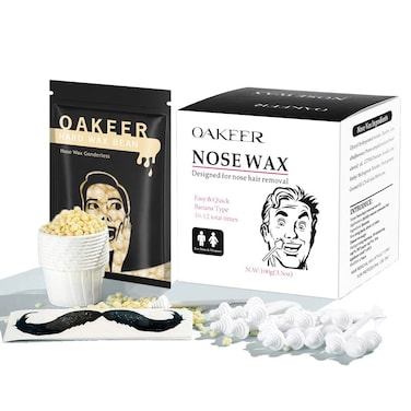 Oakeer Nose Wax Kit - 40 Sticks, Hair Remover for Men &amp; Women, Ears &amp; Nose, with 20 Paper Cups &amp; 100g Wax
