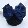 Women Hair Bun Cover Net Snood Hairnet Bowknot Decor Satin Bow Barrette French Hair Clip Bow Ribbon Flower Hair Accessories For Stewardess Banks Hotels Restaurant Staff (Blue)