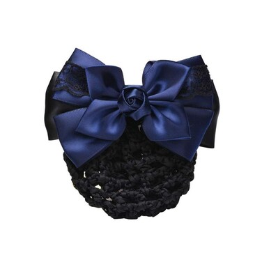 Women Hair Bun Cover Net Snood Hairnet Bowknot Decor Satin Bow Barrette French Hair Clip Bow Ribbon Flower Hair Accessories For Stewardess Banks Hotels Restaurant Staff (Blue)