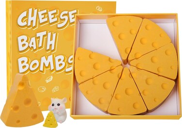 Cheese Bath Bombs Set - 7 Unique Cheese-Shaped &amp; Milky Scented Shower Bomb with Surprise Mouse Miniature, Fun &amp; Fancy Bathbombs, Ideal Cheesy Gift for Cheese &amp; Bath Lovers
