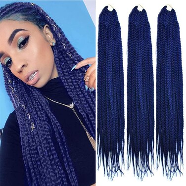 3 Packs/lot Crochet Twist Braids Hair 24 Inch Senegalese Box Braids Hair 3X Style Ombre Synthetic Fiber Braiding Hair Extensions 22 Roots/Pack (Dark Blue)