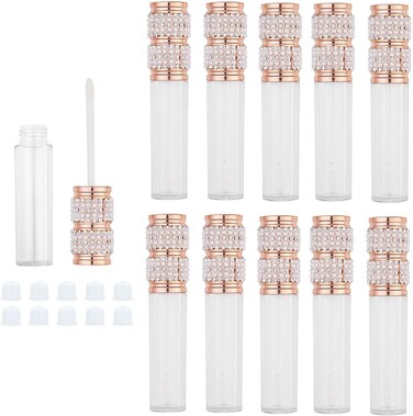 10 Pack Pearl Diamond Lip Gloss Wand Tubes, 5ml Empty Lip Gloss Containers, Lipgloss Lip Balm Bottles with Rubber Stoppers for Lip Gloss Balm Cosmetic Business (Pearl Diamond)