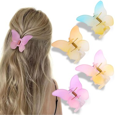 Butterfly Hair Claws and Claw Clips - 4 Matte Medium Hair Clips for Thick or Thin Hair, Cute Accessories for Women and Girls