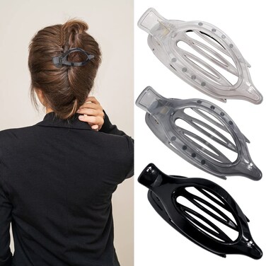 Alligator Hair Clips, 3Pcs Flat Hair Clips for Thick Hair, Lay Down Hair Clips Barrettes for Women, Hair Accessories, Black, Gray, Light Gray