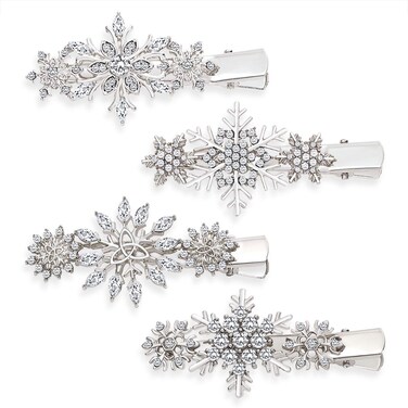 4PCS Christmas Snowflake Hair Clips for Women Holiday Rhinestone Crystal Snowflake Hairpins Xmas Festive Costume Hair Accessory Gifts (Silver)