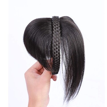 10" Womens Human Hair Braided Headband Hairpiece Natural Looking Hairband Braids Human Hair Topper Clip In Topper Hair Piece Wiglets With Bangs Twist Braid Human Hair Topper Natural Black