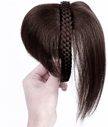 10" Womens Human Hair Braided Headband Hairpiece Natural Looking Hairband Braids Human Hair Topper Clip In Topper Hair Piece Wiglets With Bangs Twist Braid Human Hair Topper Dark Brown