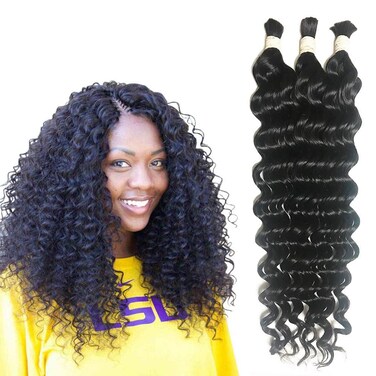 Deep Curly Wave Bulk Hair For Braiding Human Hair No Weft Human Hair 3 Bundles 150g Brazilian (16 16 16 Natural Black #1B)