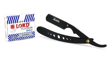 New Ergonomic Design Stainless Steel Professional Folding Straight Edge Barber Razor Shavette Manual Shaver with 100 Lord Platinum Single Blades