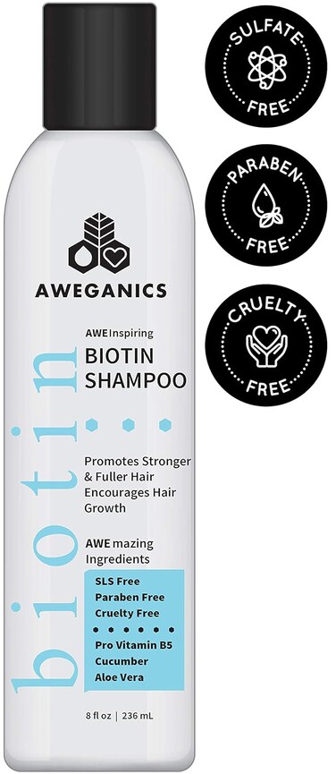 Biotin Hair Growth Shampoo, AWE Inspiring Thickening Shampoo for Hair Loss and Thinning Hair - SLS-Free, Paraben-Free, Cruelty-Free, Moisturizing B5 Vitamins, Cucumber, Aloe Vera