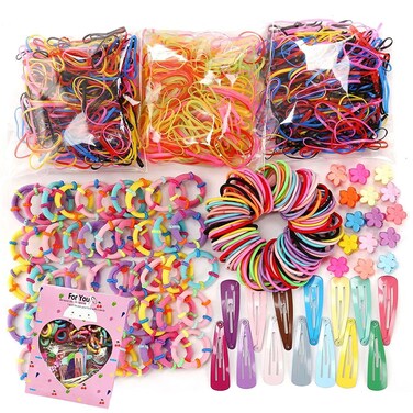 780PCS Color Clear Elastic Hair Bands Clips Mini Hair Claw Clips Rubber Bands Hair Ties Kit with Box for Girls Teens Children&hellip;